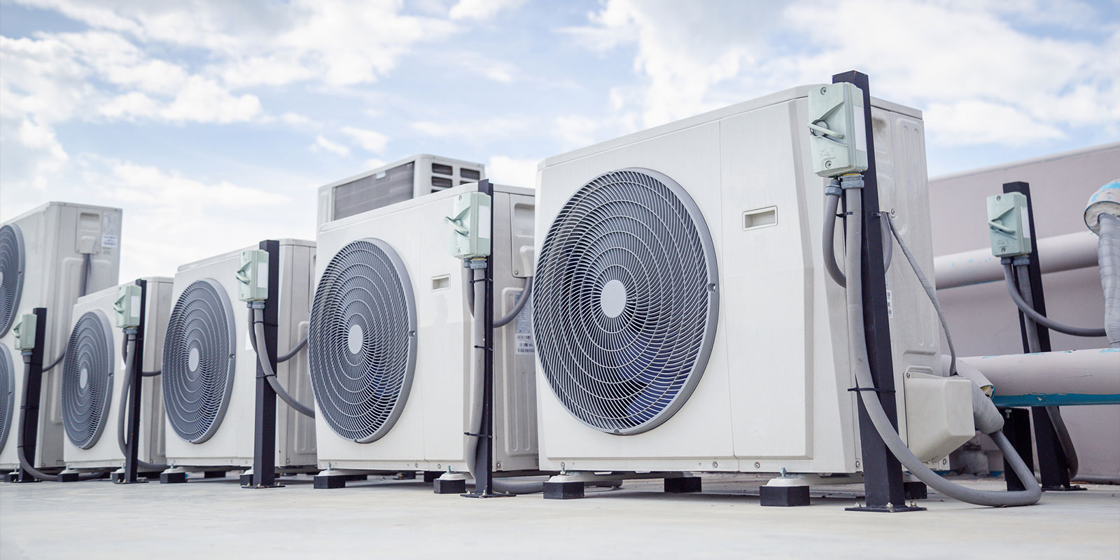 Rooftop condenser units row commercial
