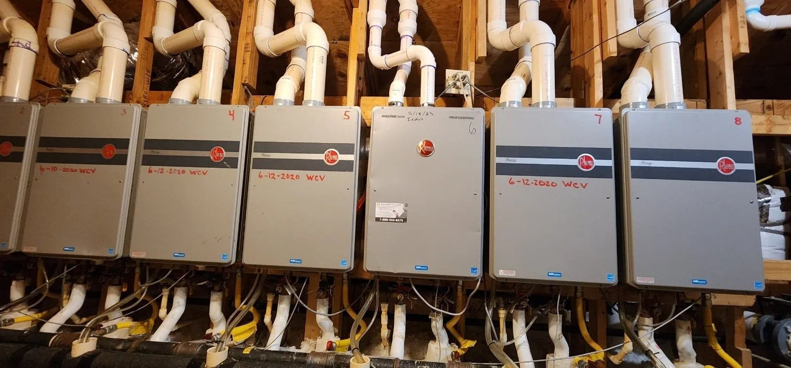 Tankless water heater bank commercial plumbing